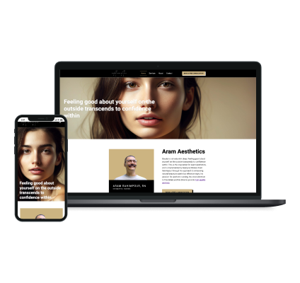 Designs for Aram Aesthetics website on laptop and mobile